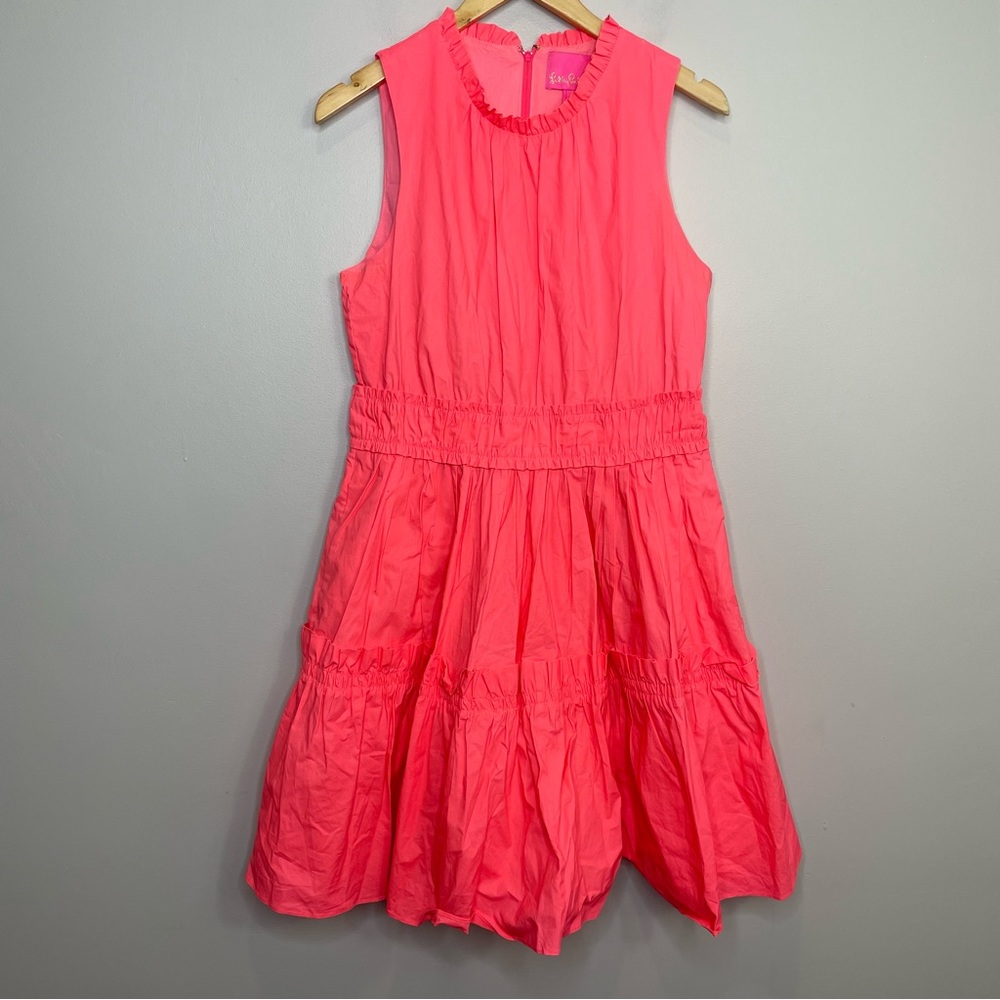 Lilly Pulitzer Elina Stretch Ruffle Dress in Coral Spritz - Picture 5 of 10